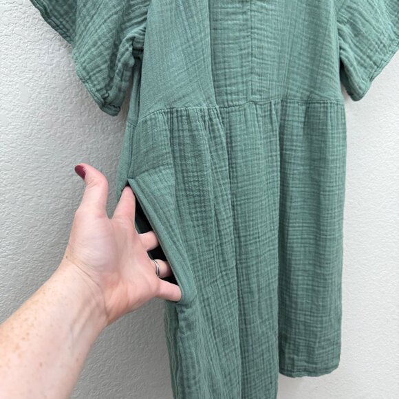 Old Navy Herb Green Gauze Demi Swing Short Sleeve Dress Womens size Large - Picture 4 of 10